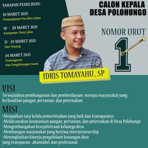Demi Kemajuan Desa Polohungo, Cakades Nomor Urut 01 Idris Tomayahu Tawarkan Lima Program Unggulan