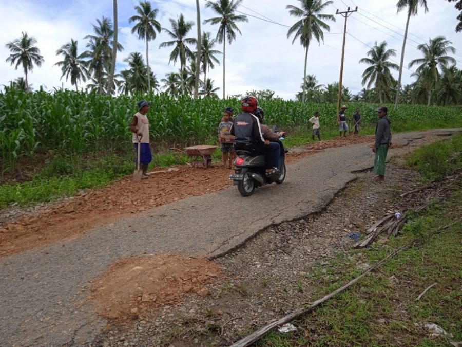 Warga Desa Puncak Dan Bukit Aren Tambal Jalan Berlobang, Safrudin Bano: Ini Jalan Provinsi
