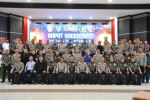 Danrem 133/NW Ikuti Rapat Koordinasi Pimpinan TNI-Polri dan BIN Suluttenggo TA 2023 Di Kodam XIII/MDK