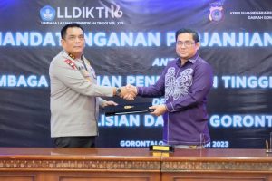 LLDIKTI Wilayah XVI dan Polda Gorontalo Tanda Tangani Perjanjian Kerjasama