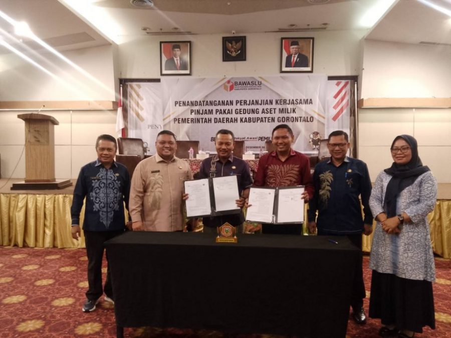 Bawaslu dan Pemkab Gorontalo Gelar Penandatanganan Perjanjian Kerjasama Pinjam Pakai Gedung