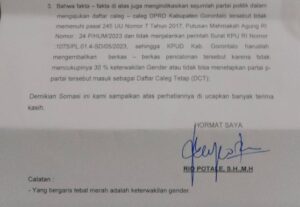 Rio Potale Somasi KPU Kabupaten Gorontalo, Berikut Isi Suratnya