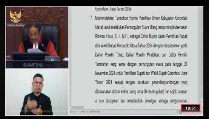 Ridwan Yasin Didiskualifikasi, MK Perintahkan KPU Laksanakan PSU Pilkada di Gorontalo Utara