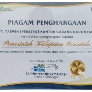 Pemerintah Kabupaten Gorontalo Raih Penghargaan Sebagai Penyetor Iuran Terbaik