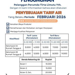 Begini Rincian Penyesuaian Tarif Air Bersih Perumda Tirta Limutu Kabgor Mulai Februari 2026